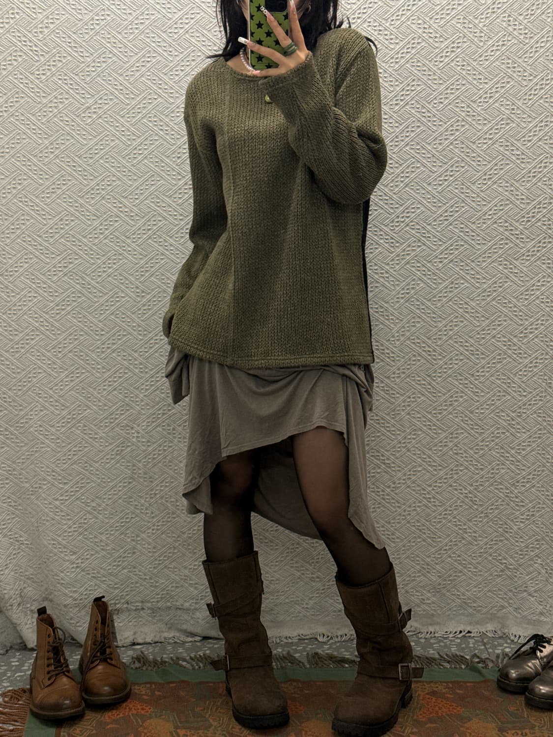 앤더슨벨 빈티지 콘트라스트 보트 언발 뜨개 니트 K0135 상품이미지2