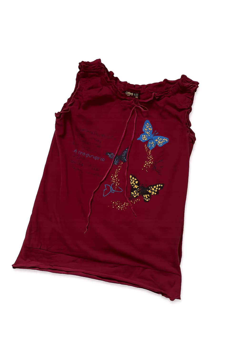     버건디 버터플라이 프릴 슬리브리스 탑 상품이미지1