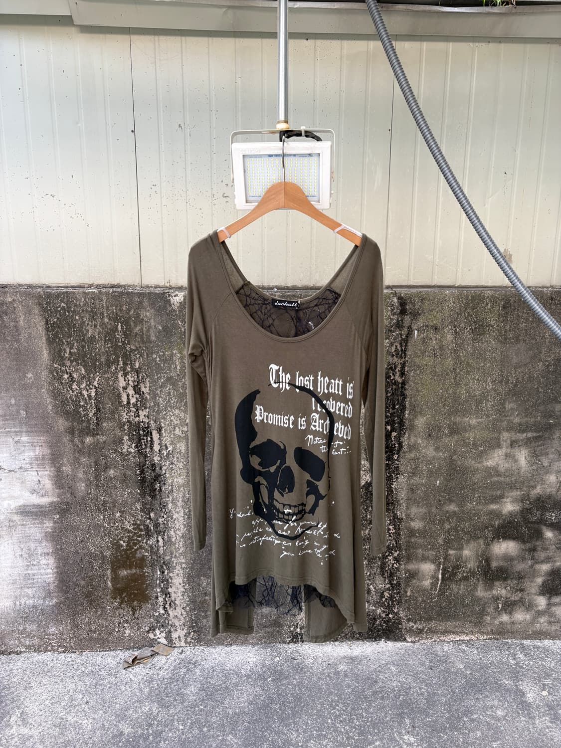 JACKALL 스컬 프린트 레이스 시스루 탑 티셔츠 상품이미지1