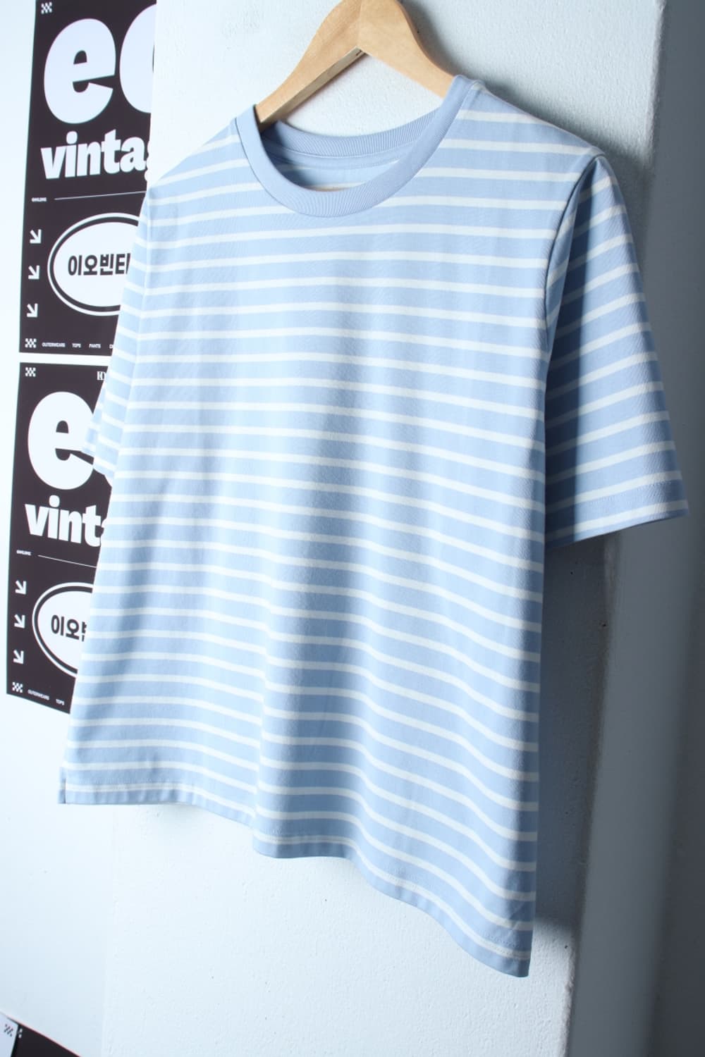 W(XL) 탑텐 반팔 티셔츠 스트라이프 연블루 세미크롭-H33375 상품이미지1