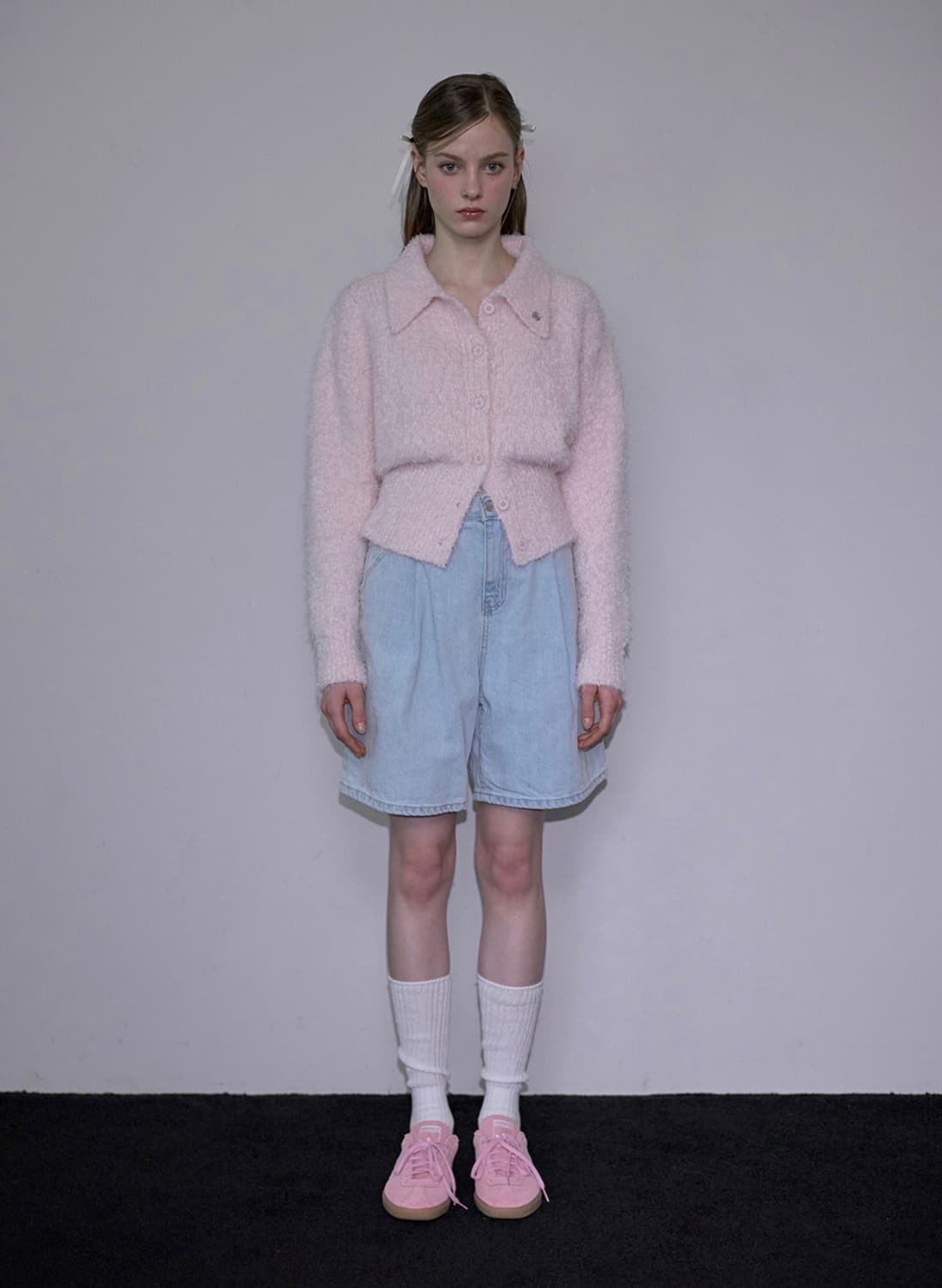 hairy collar knit cardigan(pink) 상품이미지1