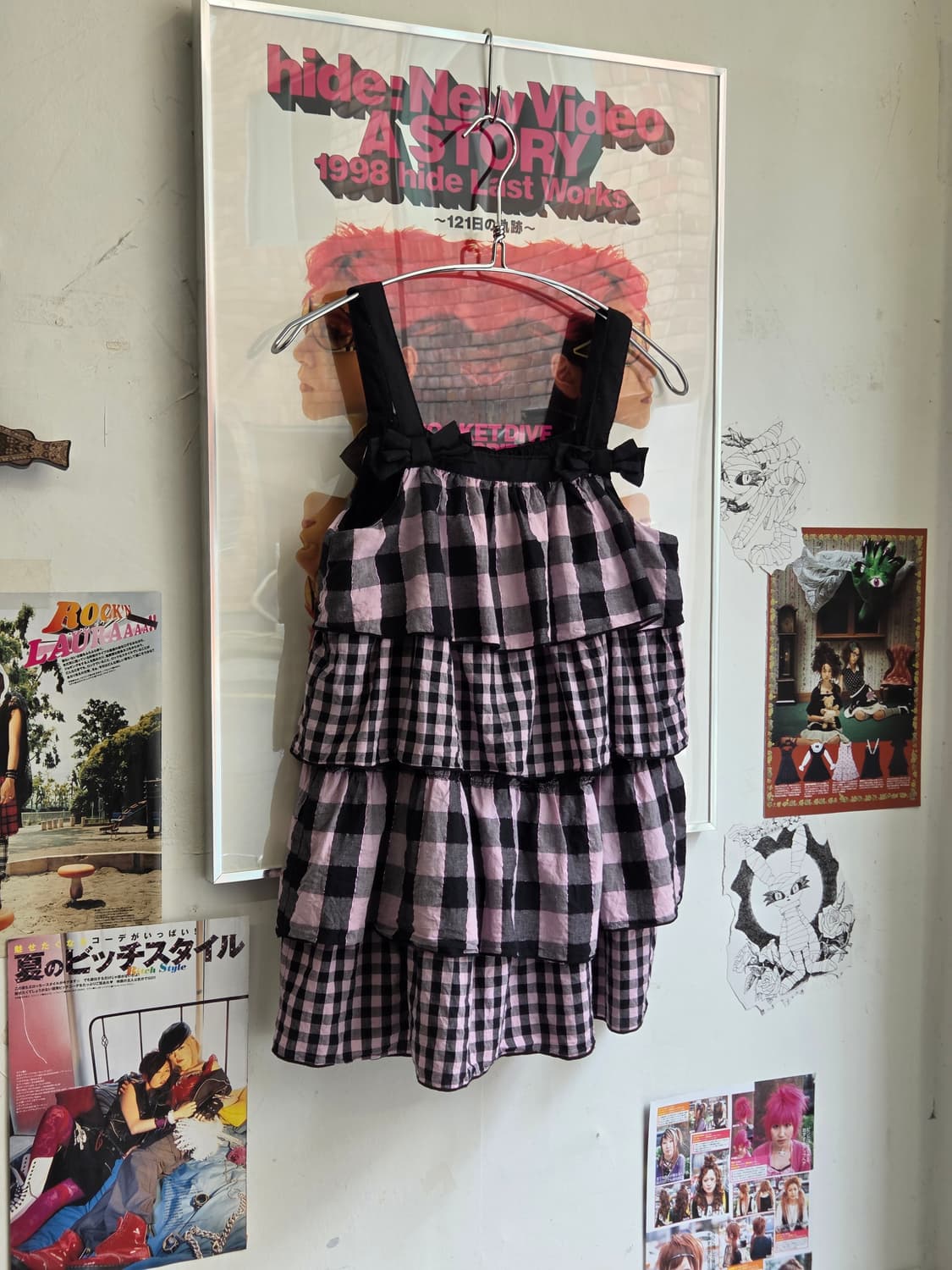 JPN 핑크 체크 슬리브리스 SET 상품이미지6