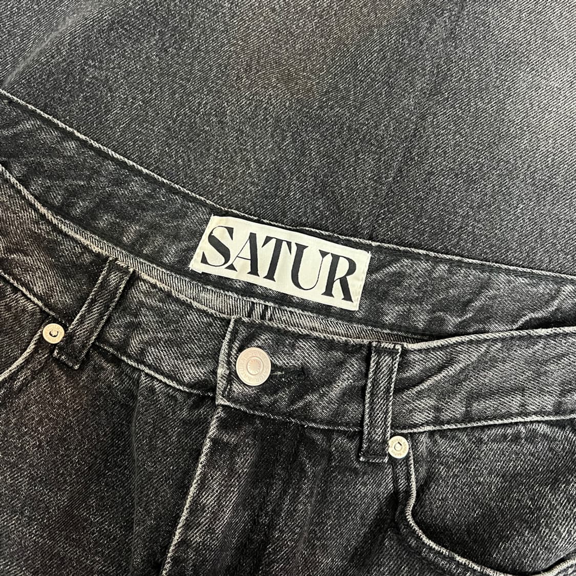 SATUR 세터 흑청 워시드 와이드 데님 팬츠 L 상품이미지4