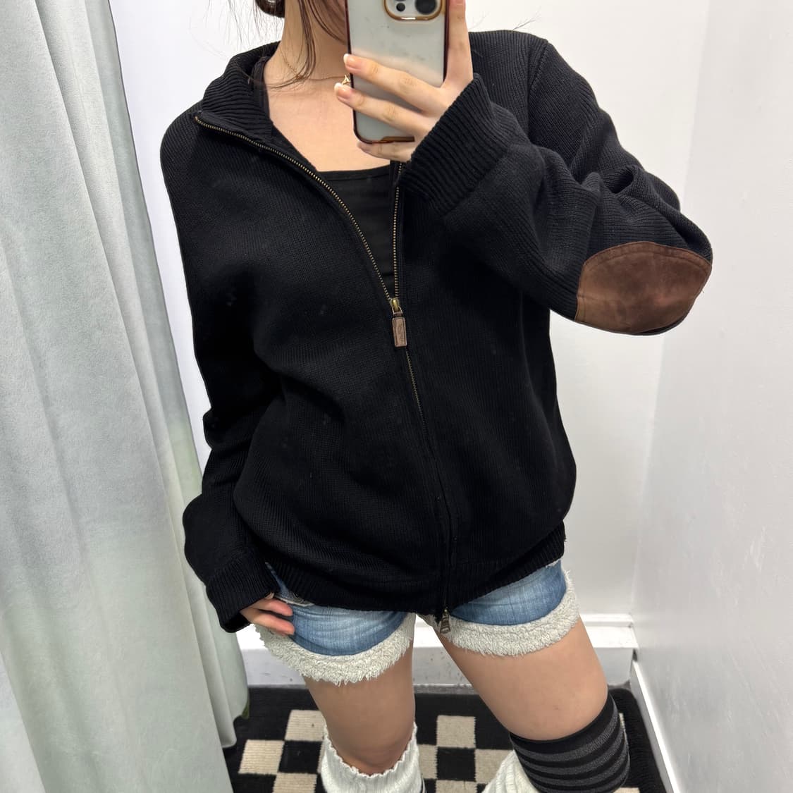 폴로 블랙 투웨이 암패치 램스울 니트집업 상품이미지2