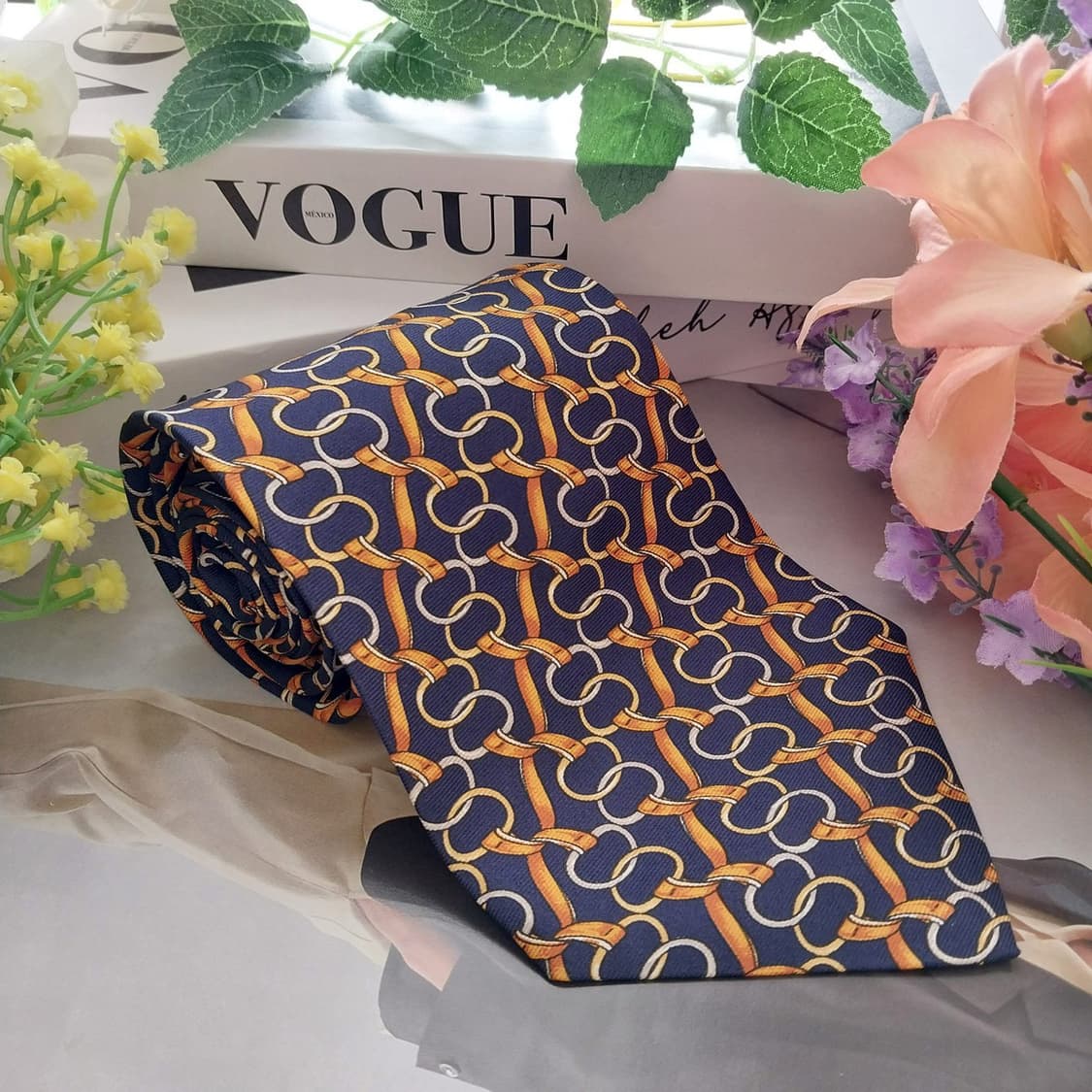 란셀 실크 네이비 체인 패턴 넥타이 9.9cm A+등급 K1383
 상품이미지2