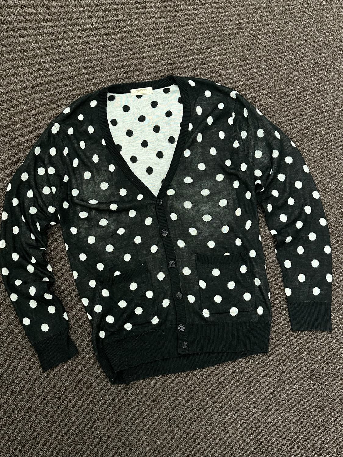 L)BROWNY 빈티지 여성 블랙 도트 브이넥 니트 가디건 상품이미지3
