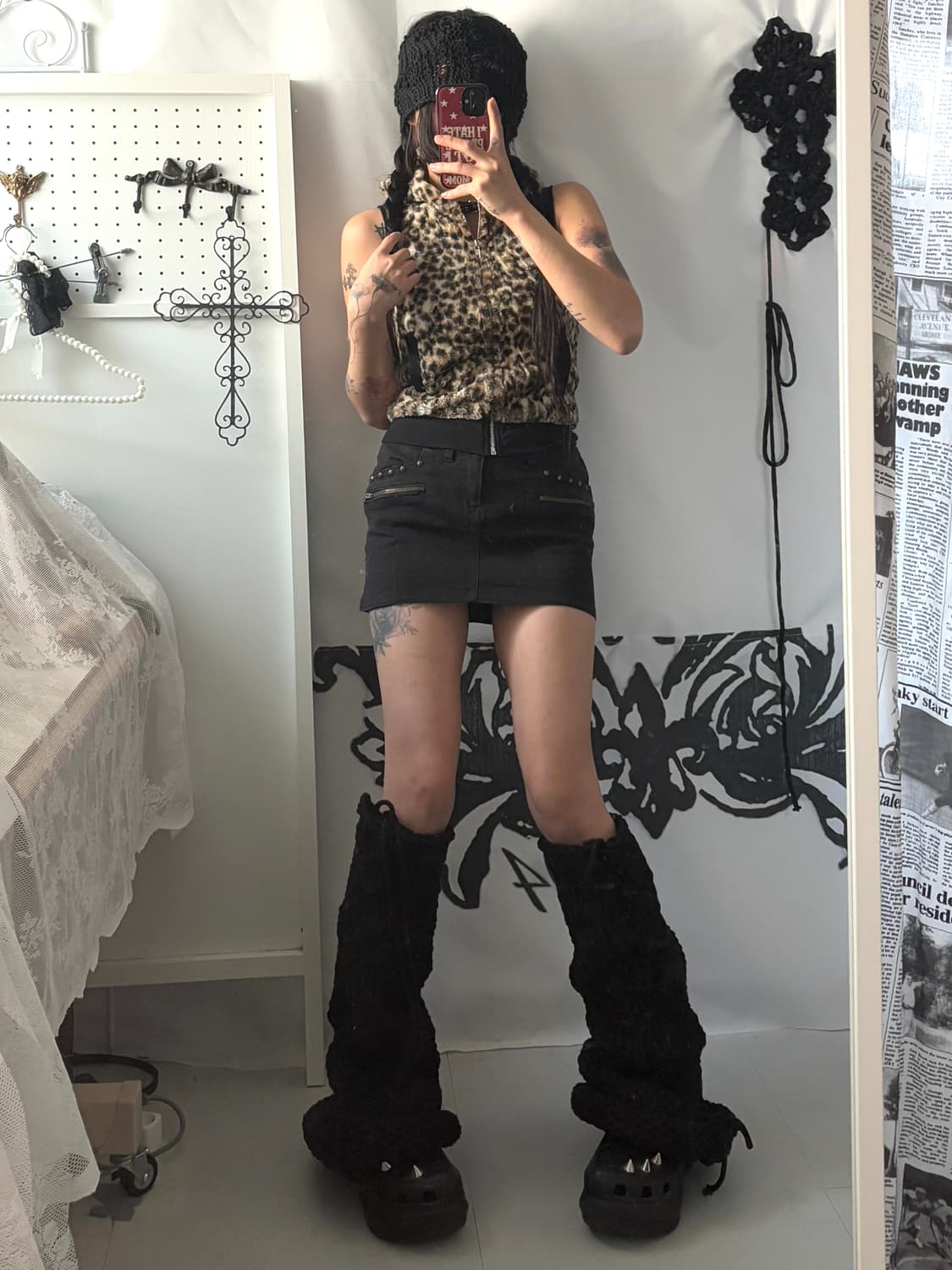 • Leopard Fake Fur Hooded Vest 상품이미지4