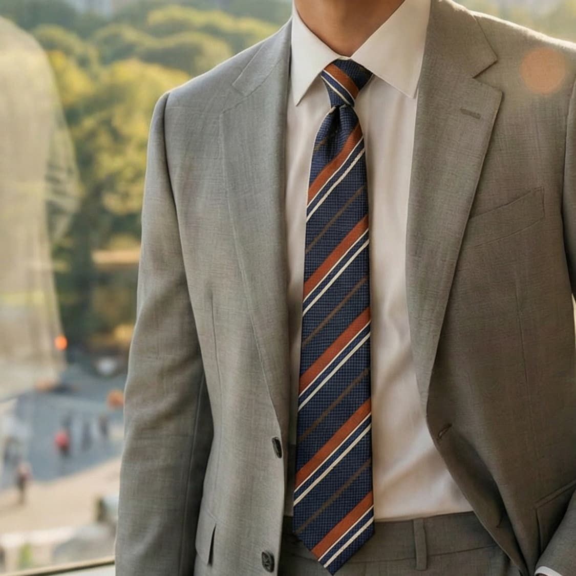 지오송지오 실크 레지멘탈 스트라이프 넥타이 7.4cm A+등급 K2082 상품이미지1