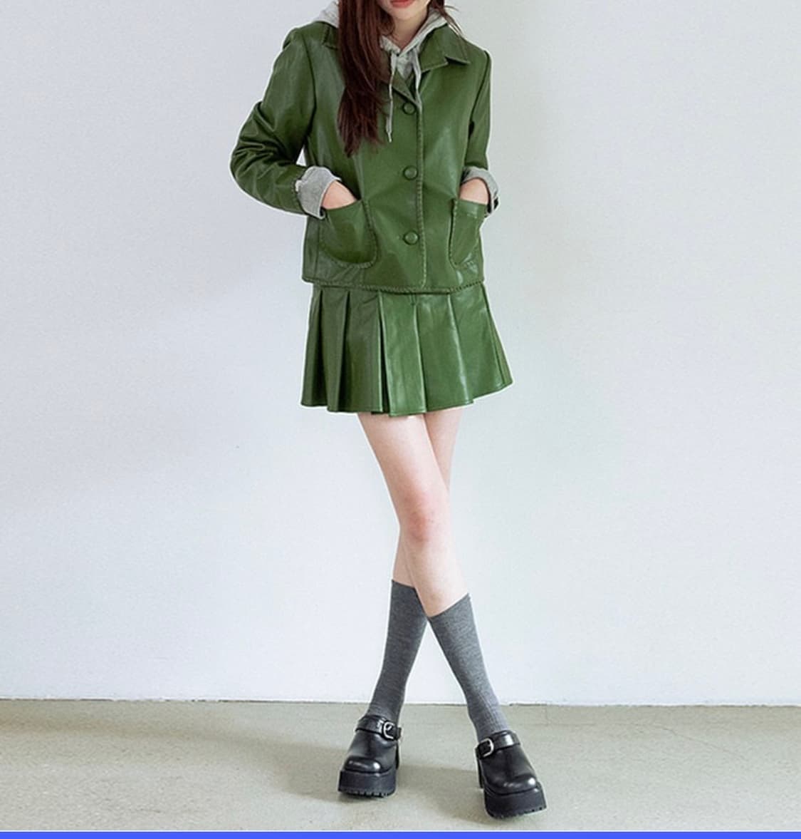 일구구일 스냅 레더 자켓 스커트 셋업 상품이미지4