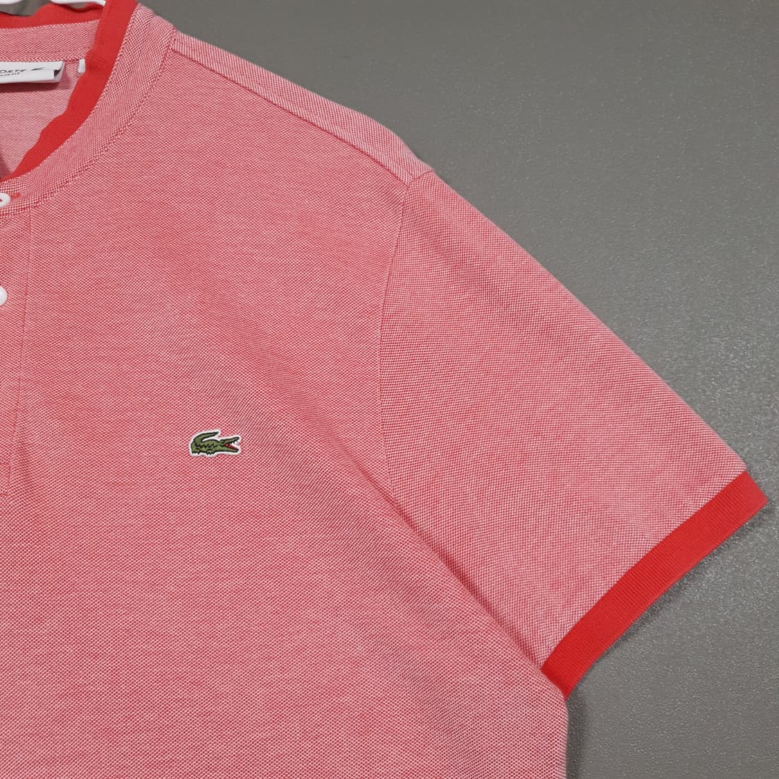 105) 라코스테 신형 배색 포인트 헨리넥 반팔 카라티 폴로 셔츠 레드 상품이미지3