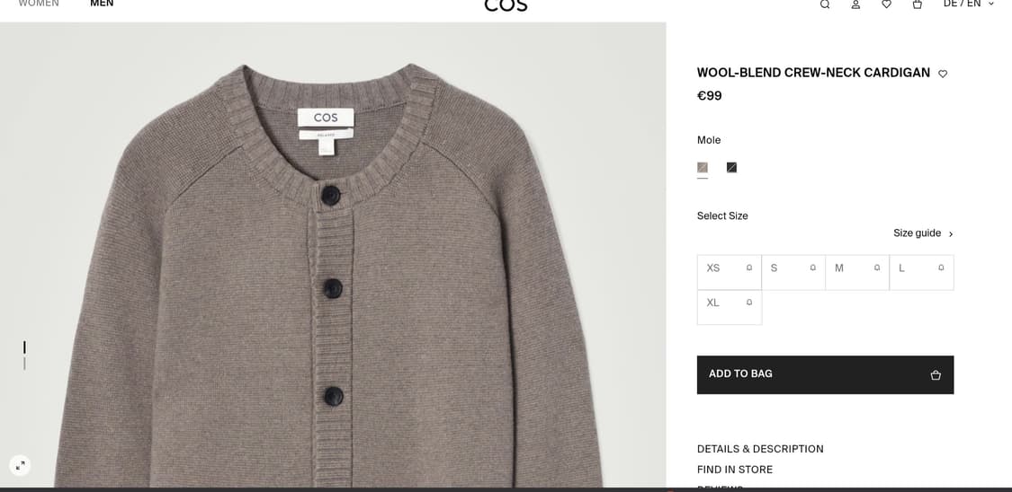 코스 WOOL-BLEND CREW-NECK CARDIGAN s사이즈 상품이미지1