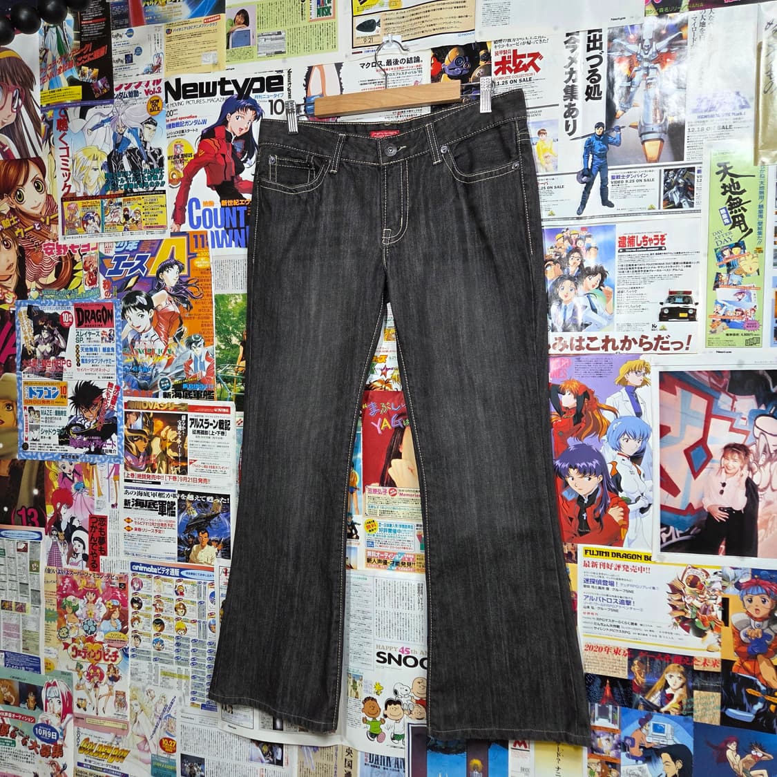 빈티지 흑청 워싱 스티치 로우라이즈 부츠컷 팬츠 상품이미지5