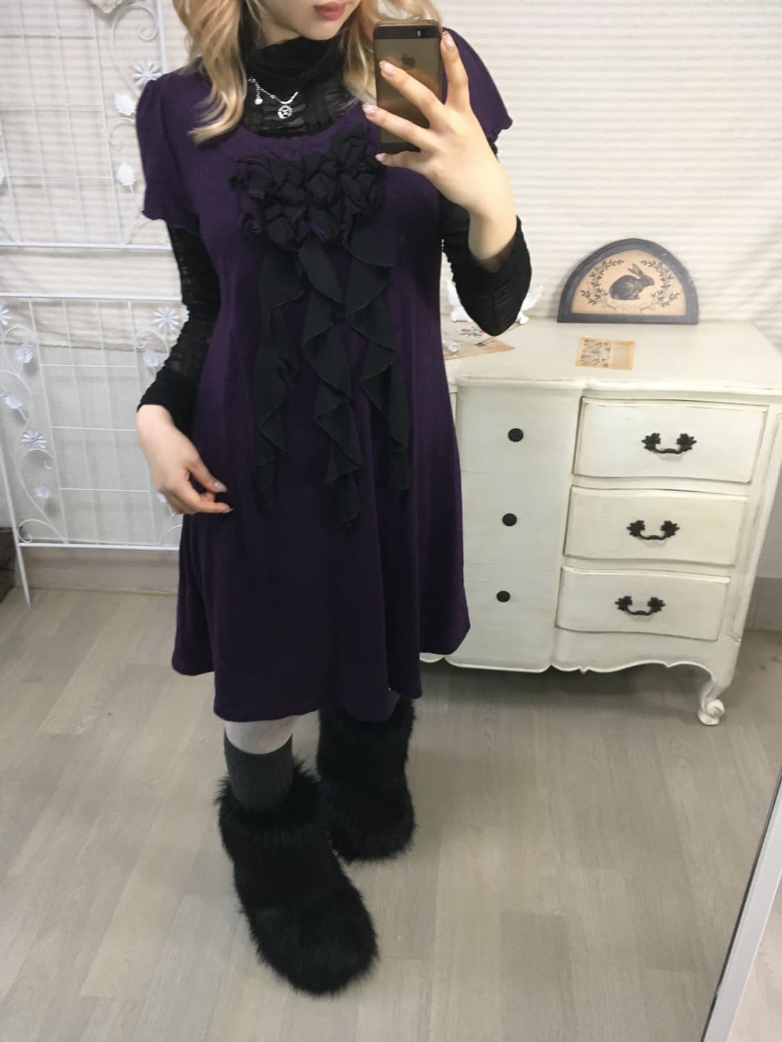 일본빈티지 퍼플 로맨틱 니트 원피스 상품이미지4