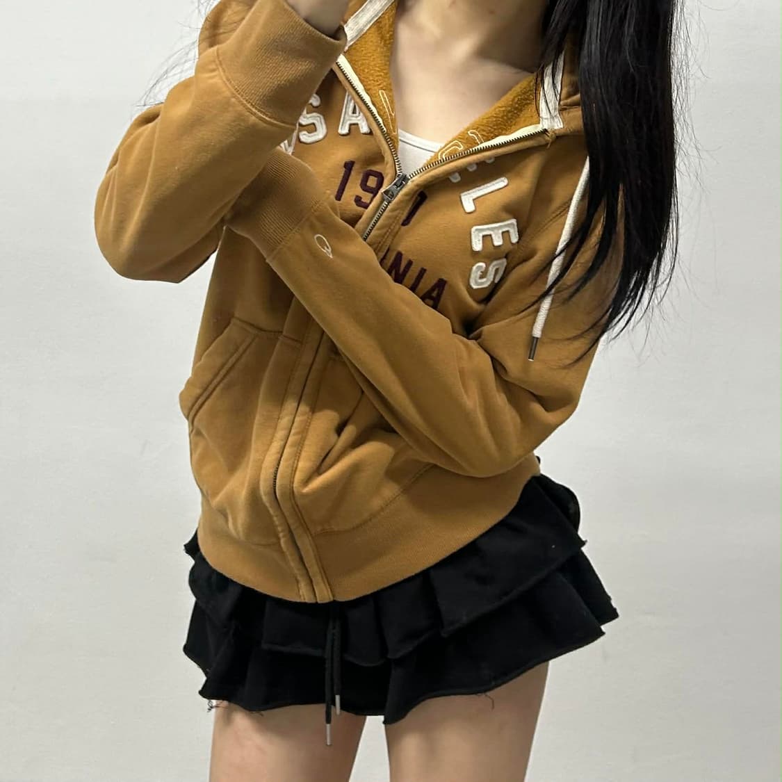 후아유 y2k 카멜베이지 러블리힙 스웻 후드집업 희귀져지(L) 상품이미지2