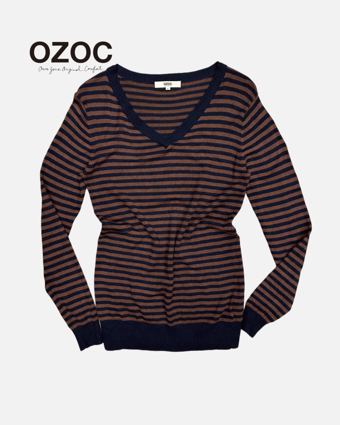 OZOC brown navy stripe knit t-shirt 상품이미지1