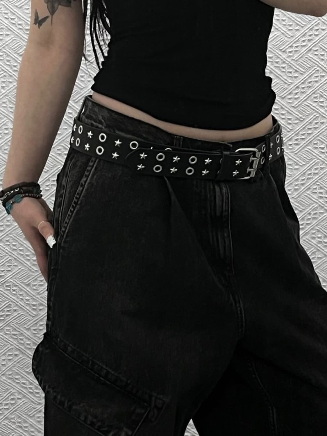 빈티지 스트릿 락시크 별 스터드 아일렛 벨트 C10327 상품이미지2