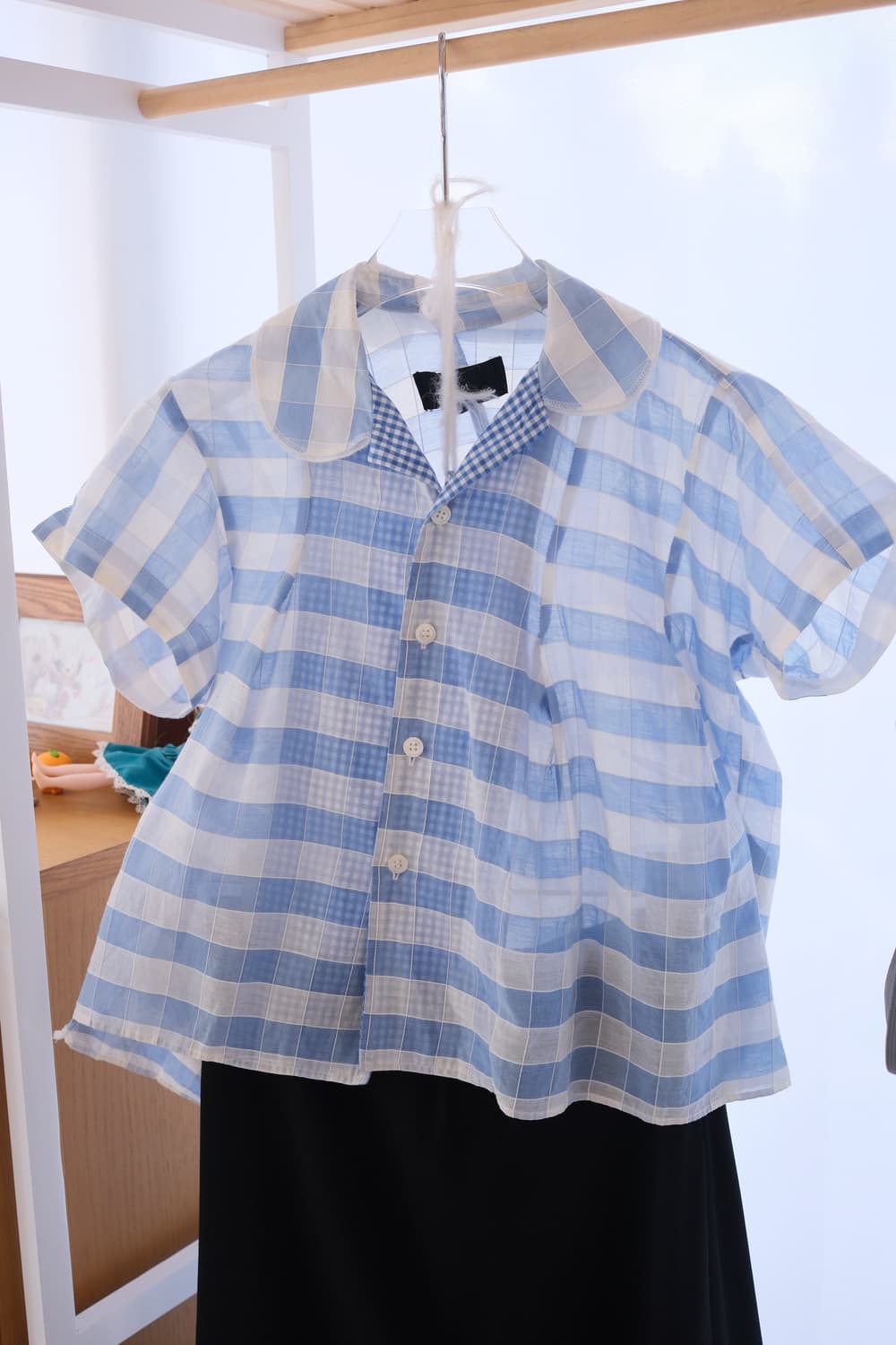 Blue check layered collar top 상품이미지2