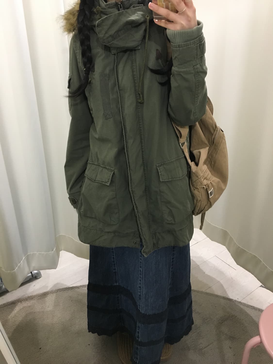 히피모리 레이스 데님 롱스커트 상품이미지4