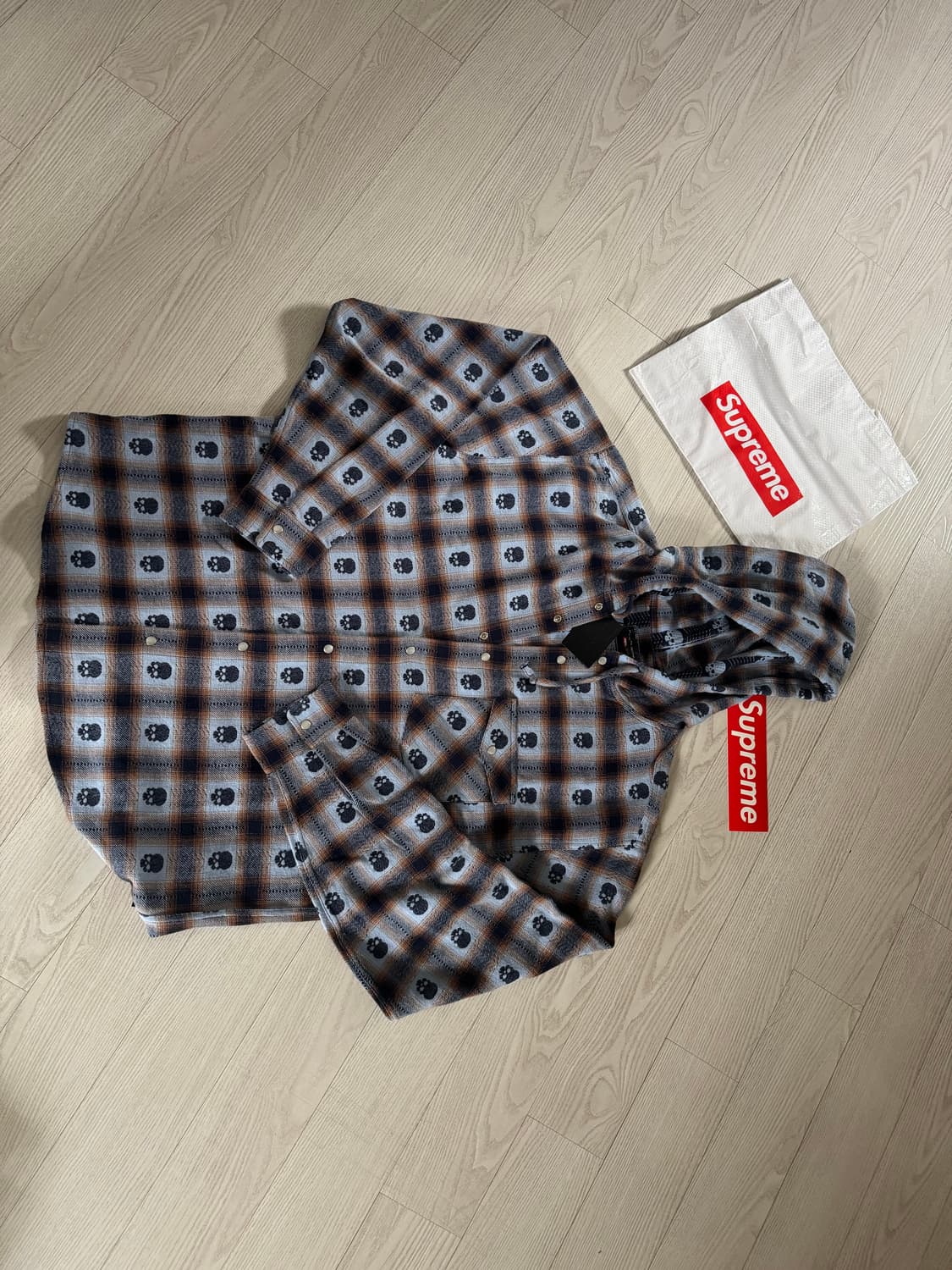 슈프림 넘버나인 후드 플란넬셔츠 블루 XL 새상품 상품이미지5