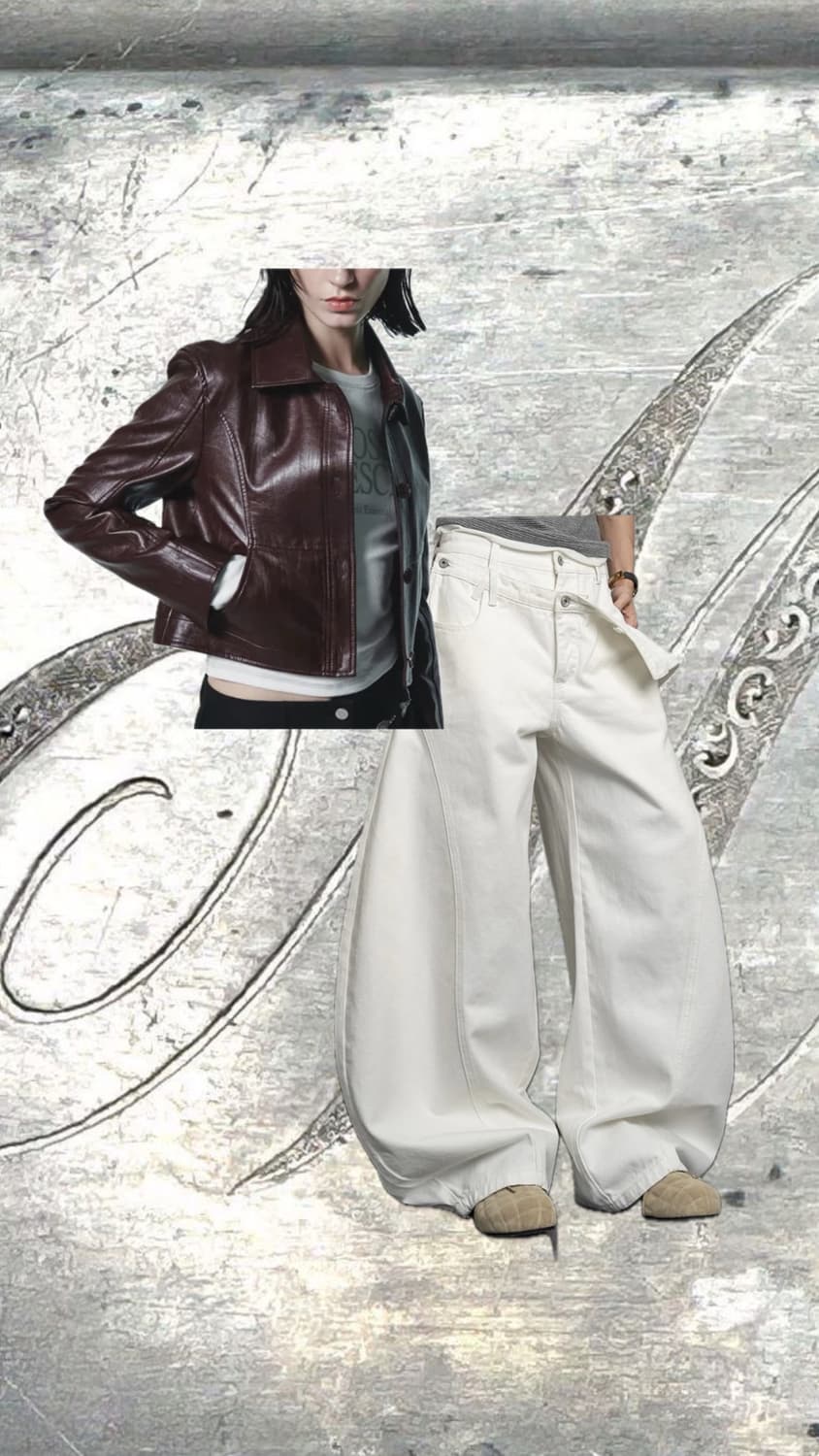 브릭레더자켓 화이트진 세트코디 상품이미지1