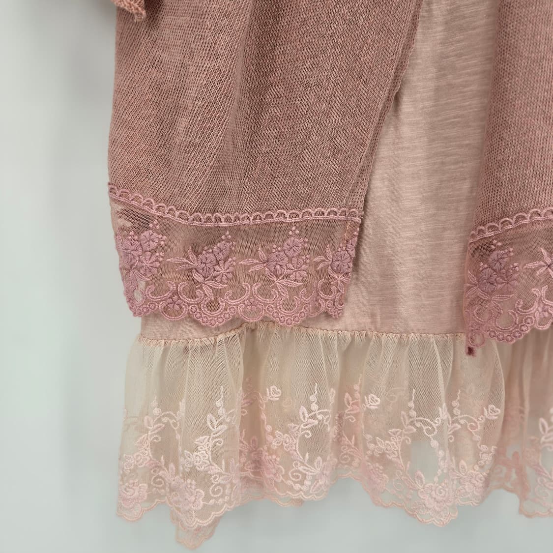 레이스 핑크 상의/원피스 레이어드 코디 세트   상품이미지10