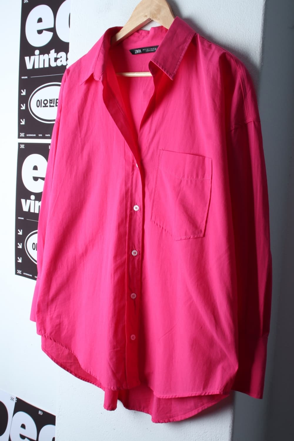 W(S-XL) 자라 셔츠 남방 오버핏 브이넥 핑크 무지-H32352 상품이미지1
