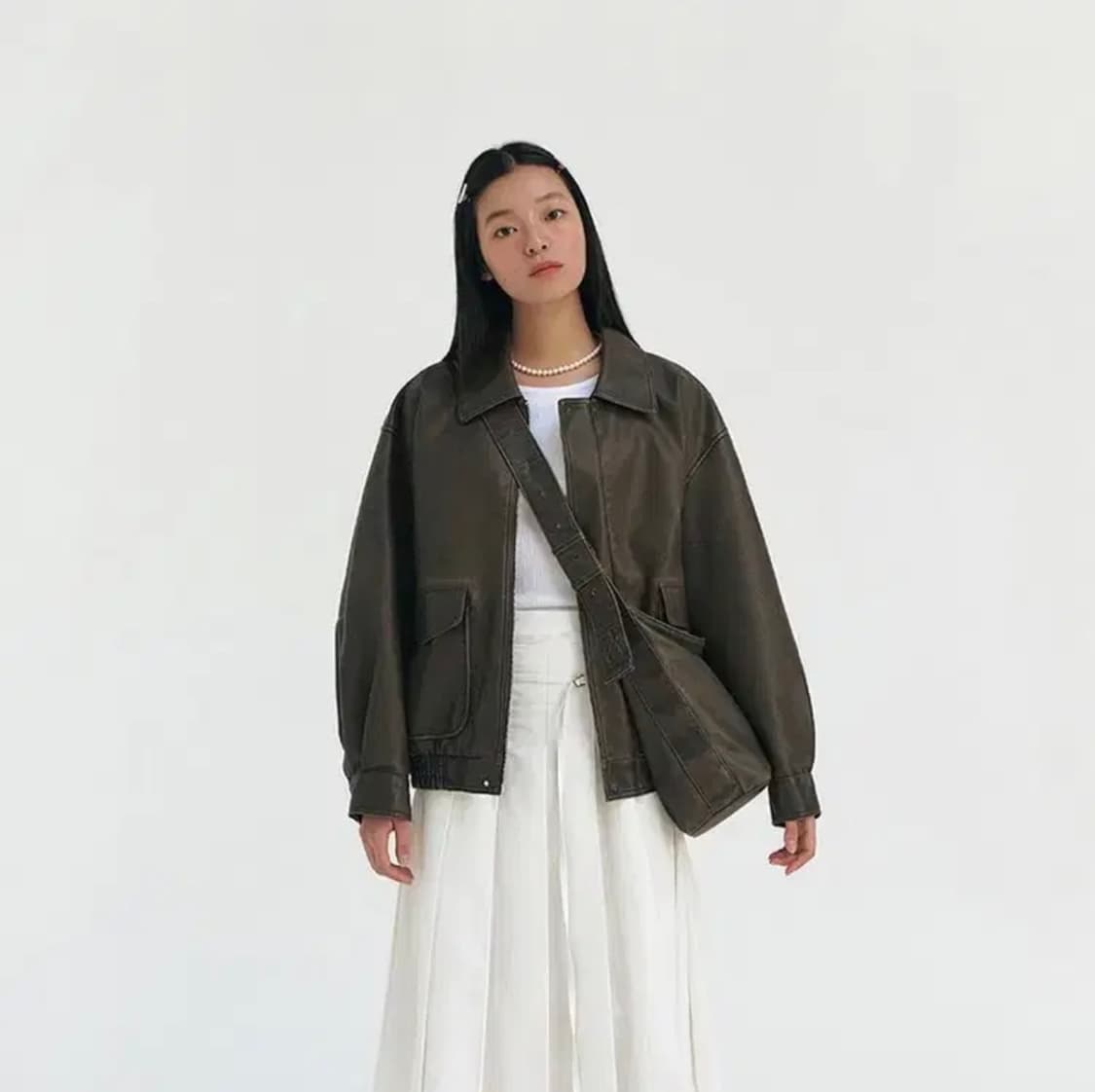 그로브 레더 자켓 브라운 상품이미지4