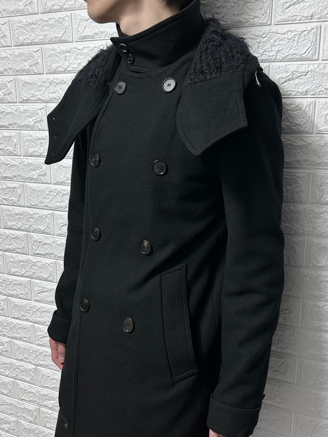 우영미 더블 브레스티드 하이넥 울 코트 상품이미지6