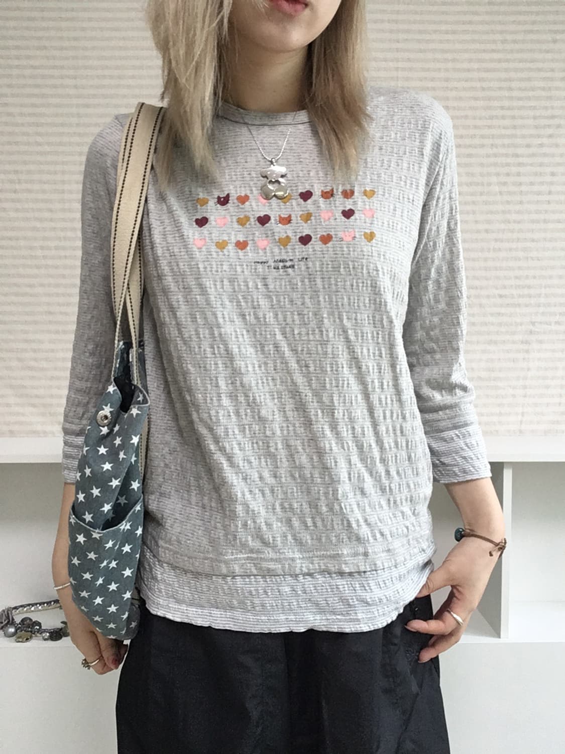 jpn vintage gray stripe cat printing t 상품이미지5