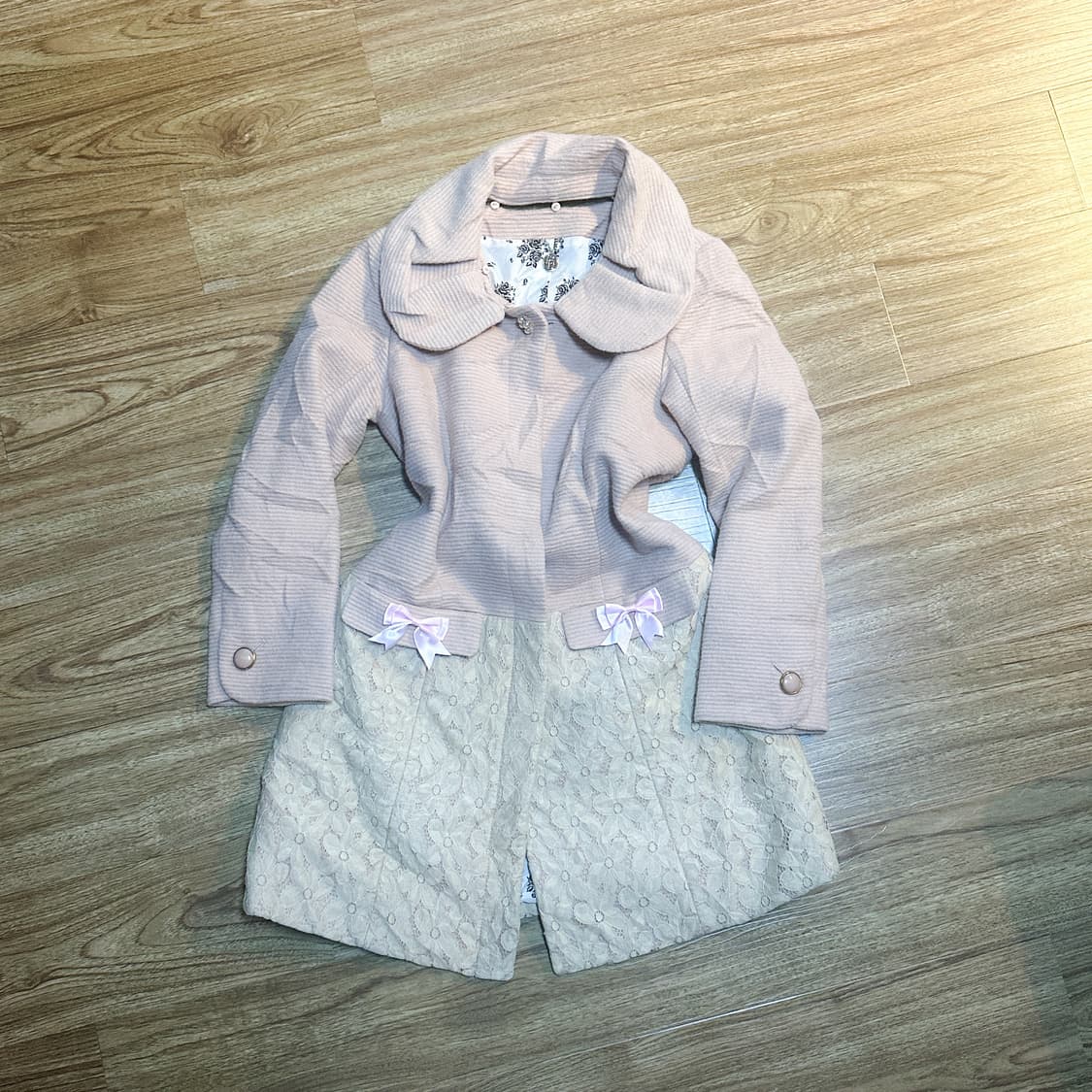 빈티지 핑크 레이스 리본 코트 히메갸루 로걀 라떼 히메카지 헤이세이 상품이미지3