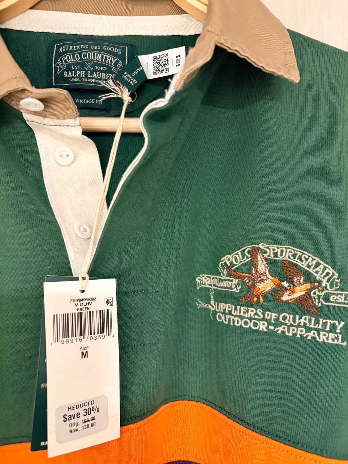 폴로 랄프로렌 남성 컨트리 빈티지핏 자수 럭비 티셔츠 그린 M 상품이미지3