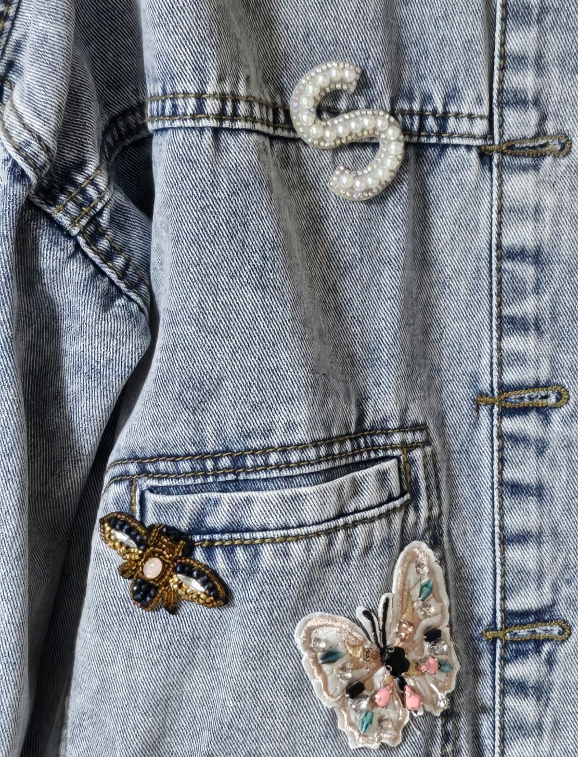 사틴 와펜 자수 데님자켓 55(FREE) | 여유핏 | S211N104A 상품이미지5