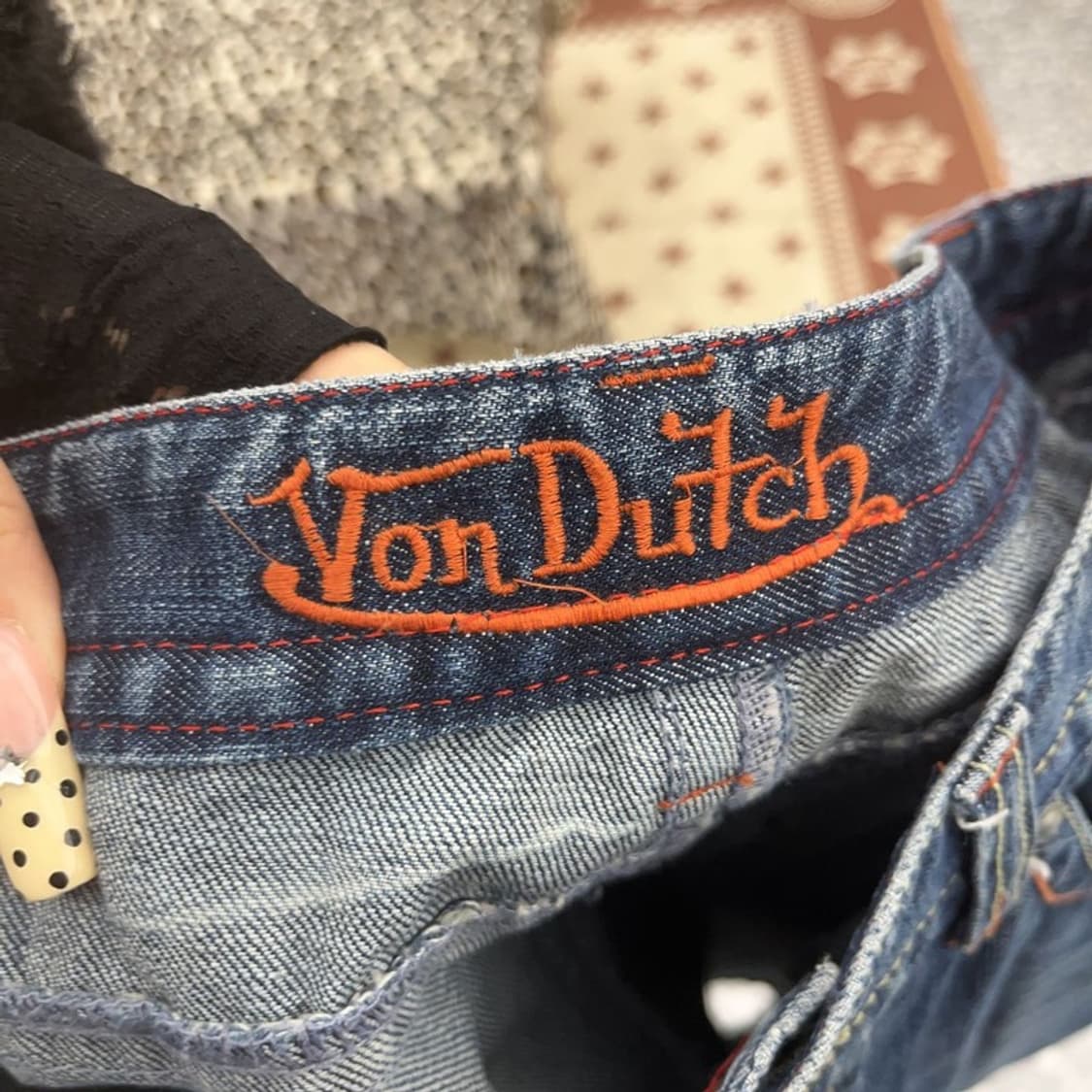 본 더치 레트로 키치 그로테스크 자수 데님팬츠 34인치 C09637 상품이미지5
