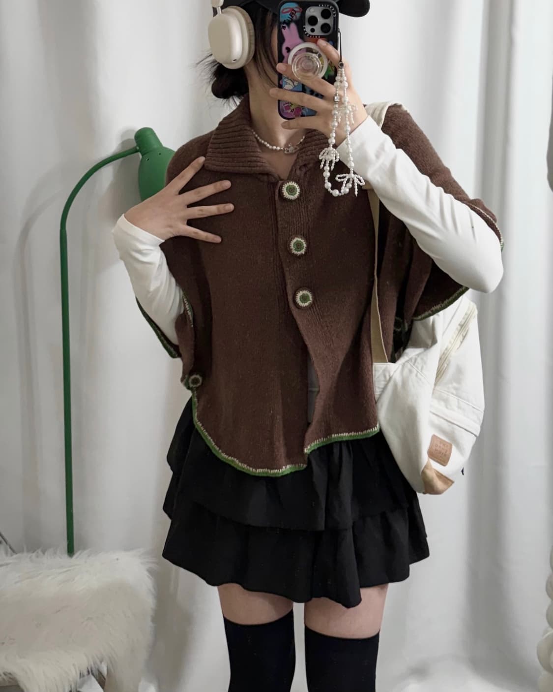 브라운 & 그린 초코나무숲 케이프 니트 가디건 상품이미지3