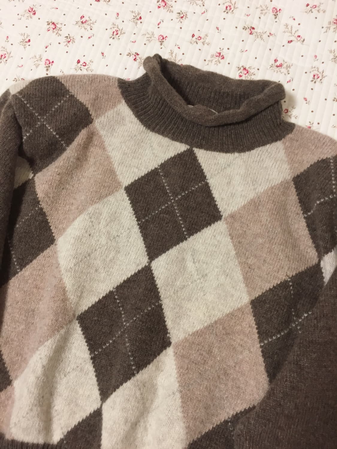 빈티지 모리걸 초코 아가일 목폴라 니트 상품이미지2