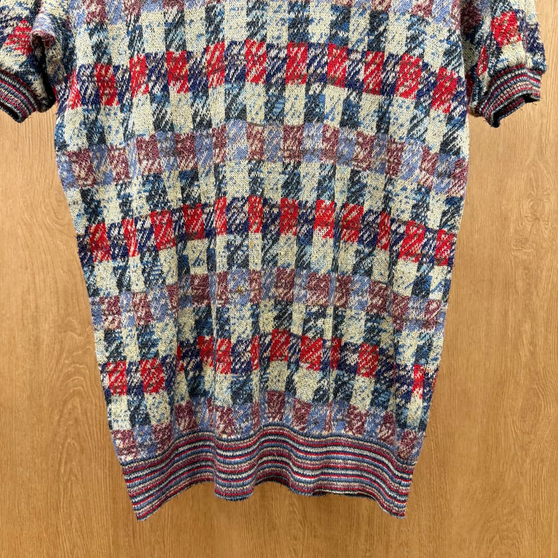 미쏘니 스포츠 니트 반팔 티셔츠 체크 패턴 디테일 멀티컬러 상품이미지5