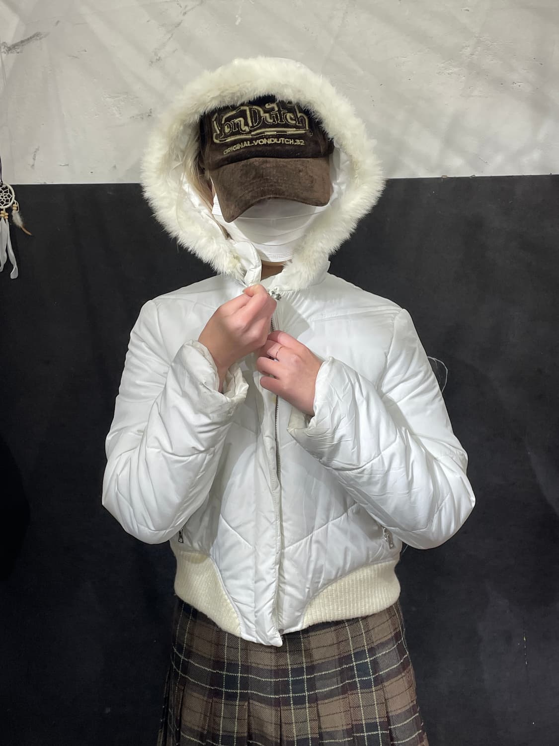 일본빈티지 울프죠 크롭 후드 퍼 푸퍼 패딩 L 상품이미지2