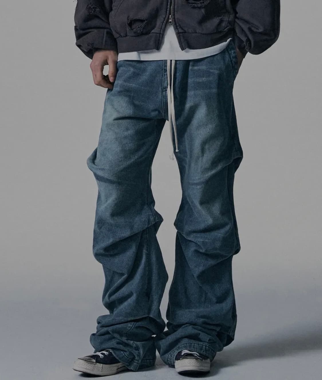 (새상품)낫포너드 셔링 와이드 데님 팬츠 상품이미지1