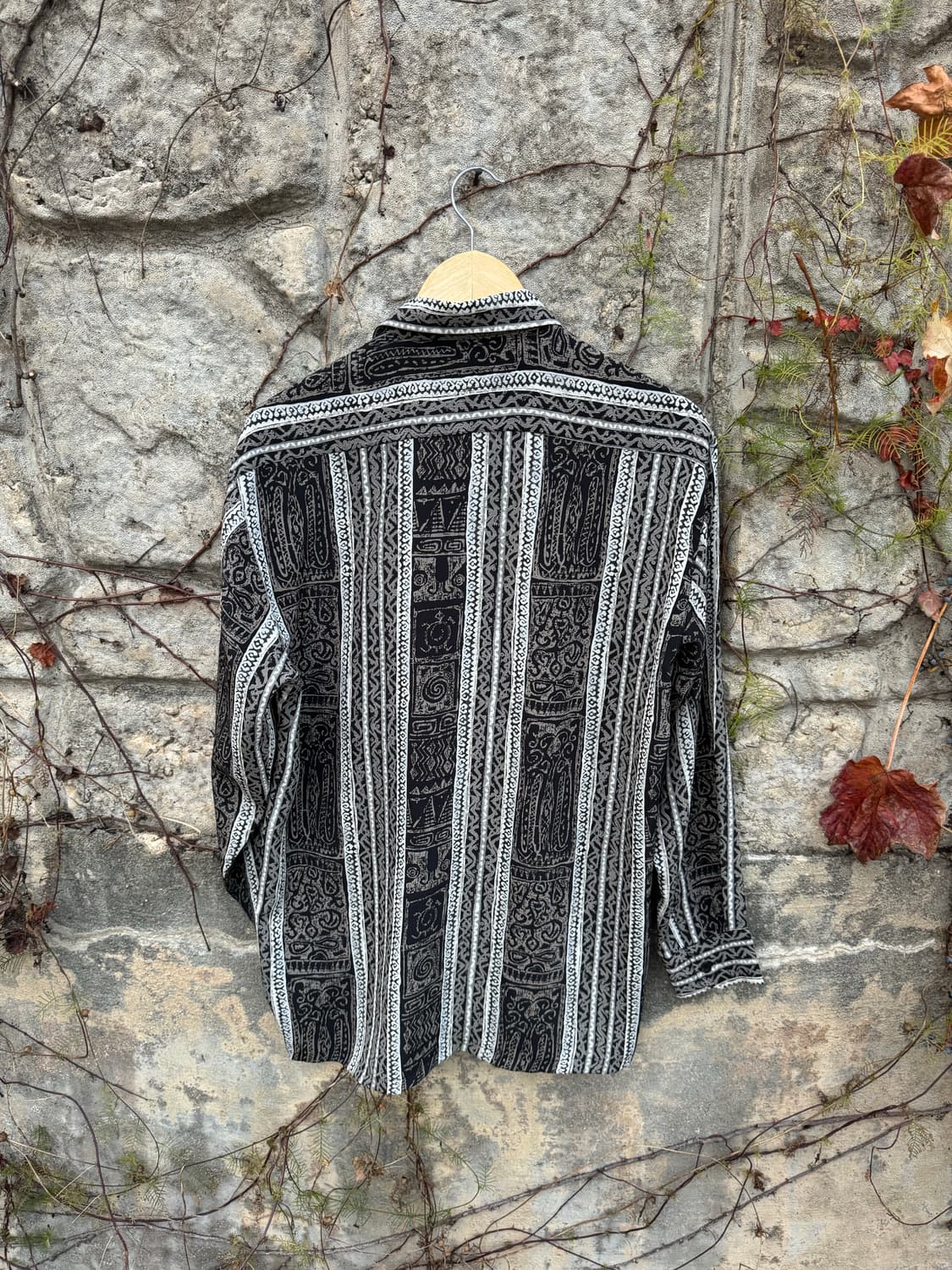 일본 빈티지 폴리 100 에스닉 패턴 셔츠 L 상품이미지2