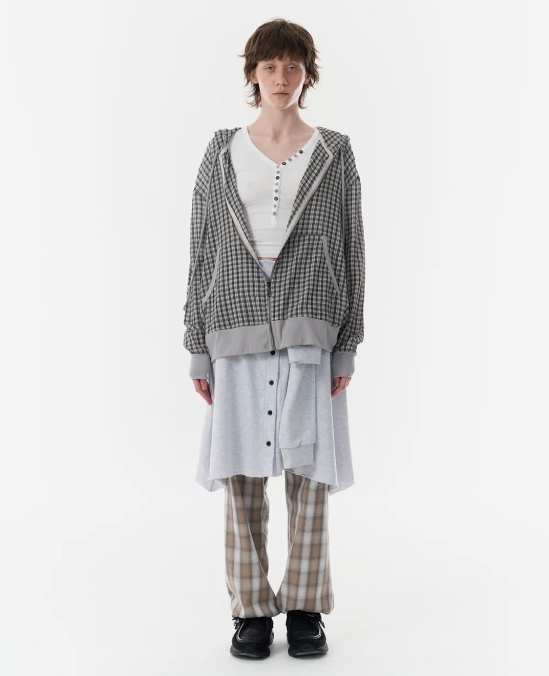 Pahisum 파히섬 체크 시스루 집업_베이지 상품이미지2