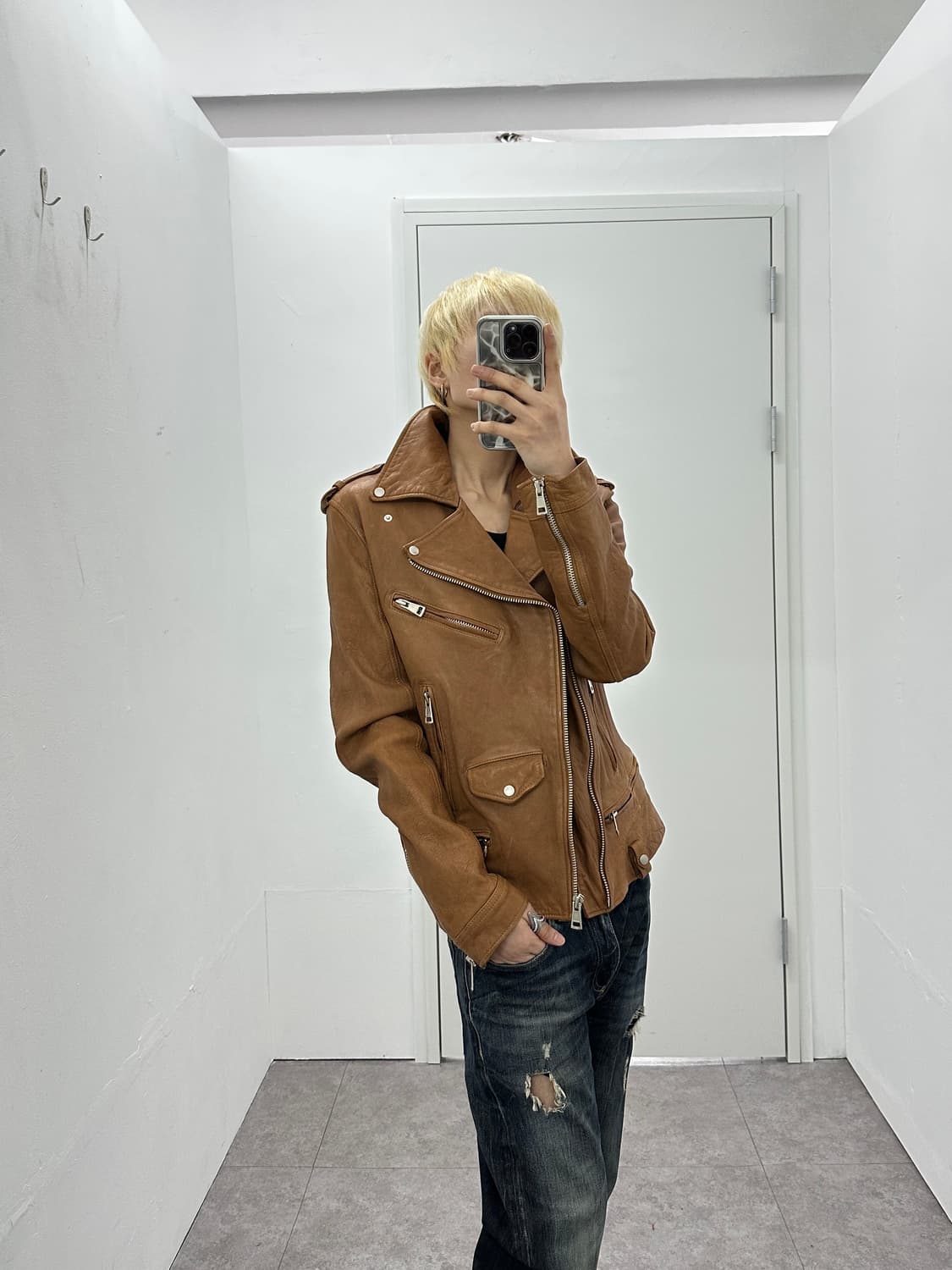 Multi-Zip Detail Lambskin Leather Jacket 상품이미지10