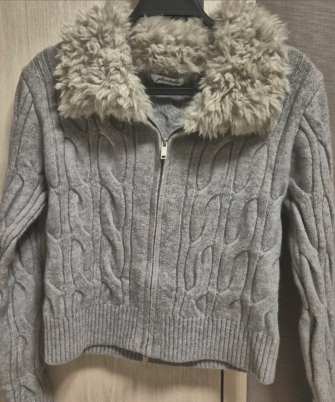 스탠다드 케이블 니트 퍼 카라 포인트 집업 가디 건 자켓 상품이미지4