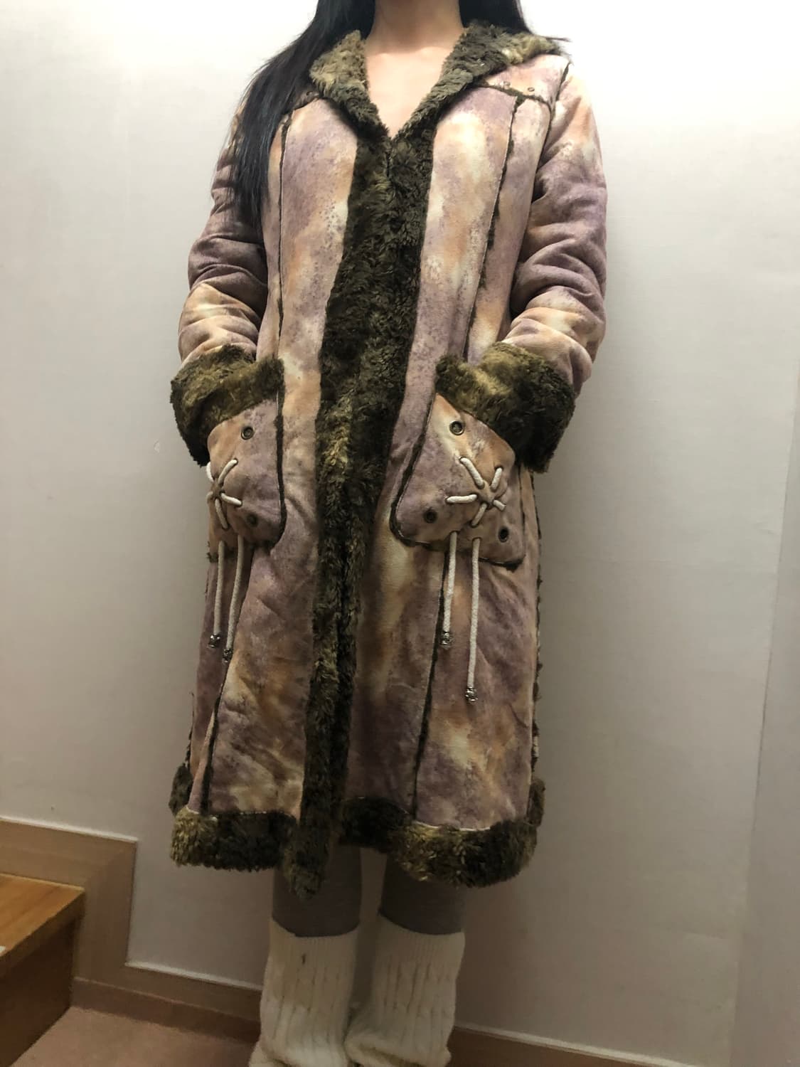 빈티지 핑크 마블 퍼 코트 상품이미지4