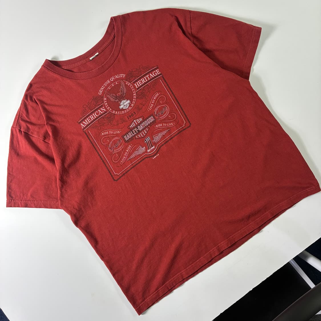 Harley-davidson  할리데이비슨 Y2K 레드 프린팅 반팔티 상품이미지2