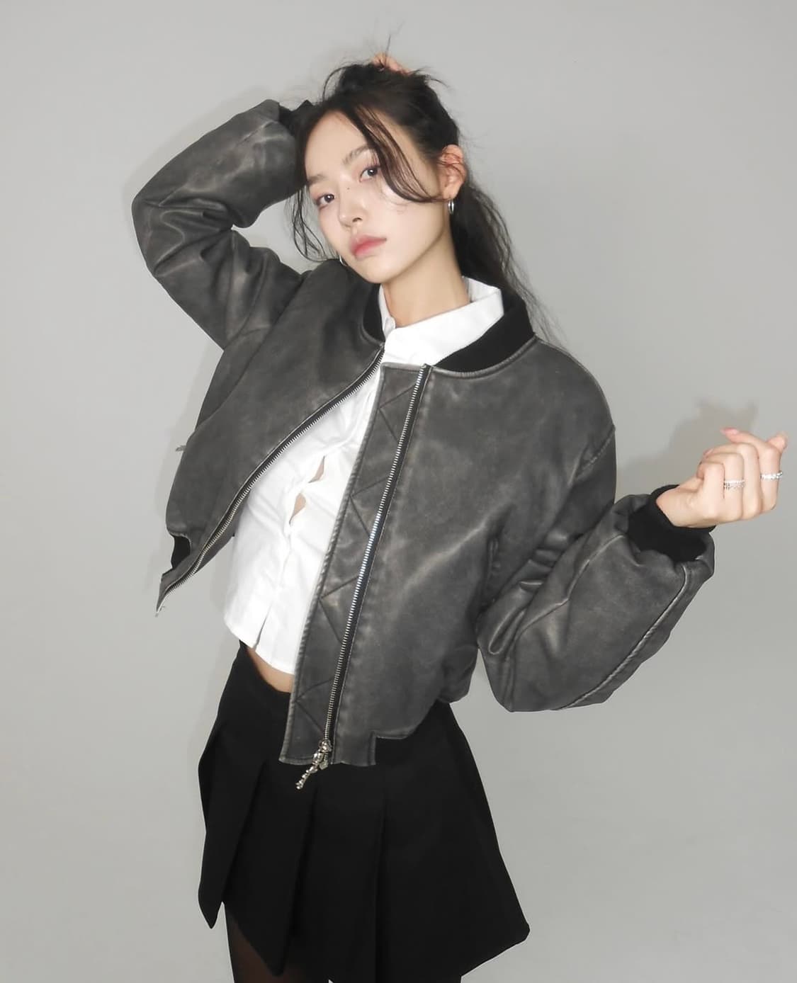 [차콜블랙]페일제이드 레더 패디드 봄버 자켓 패딩 가죽패딩자켓 상품이미지1