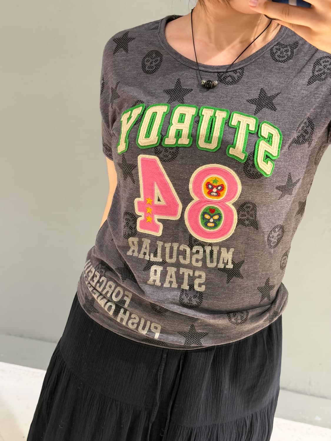 Rough mask & star pattern lettering top 상품이미지3
