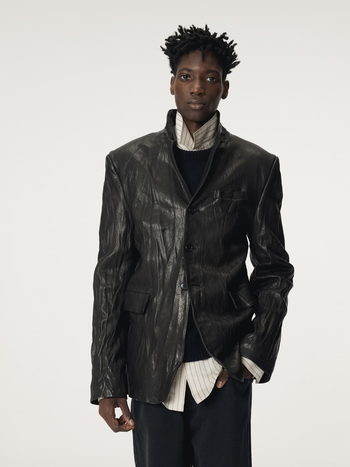 [L] 렉토 크링클 레더 가죽 싱글 블레이저 자켓 상품이미지5