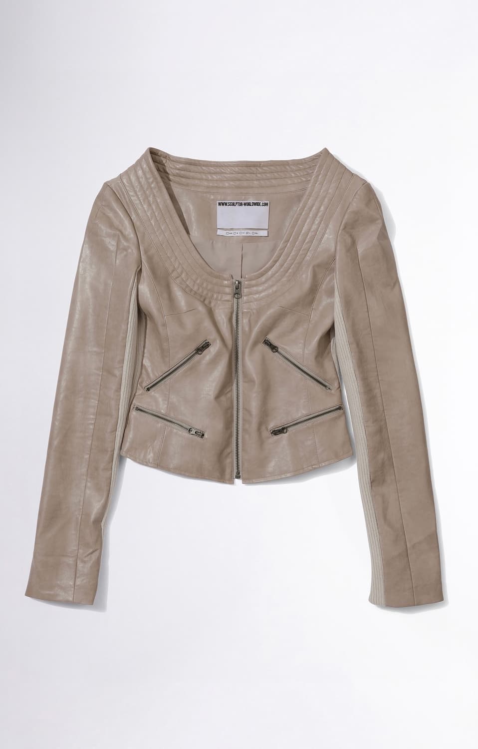  Portrait Neck Faux Leather Jacket Taupe 상품이미지1