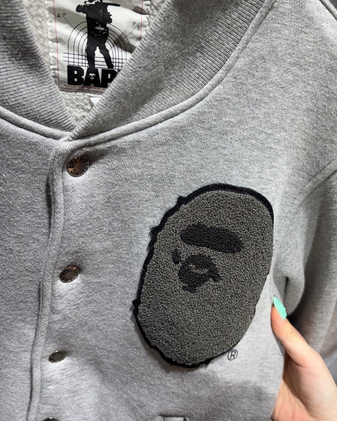 XS A BATHING APE 베이프 빅샤루 패치 코튼 그레이 바시티 상품이미지6