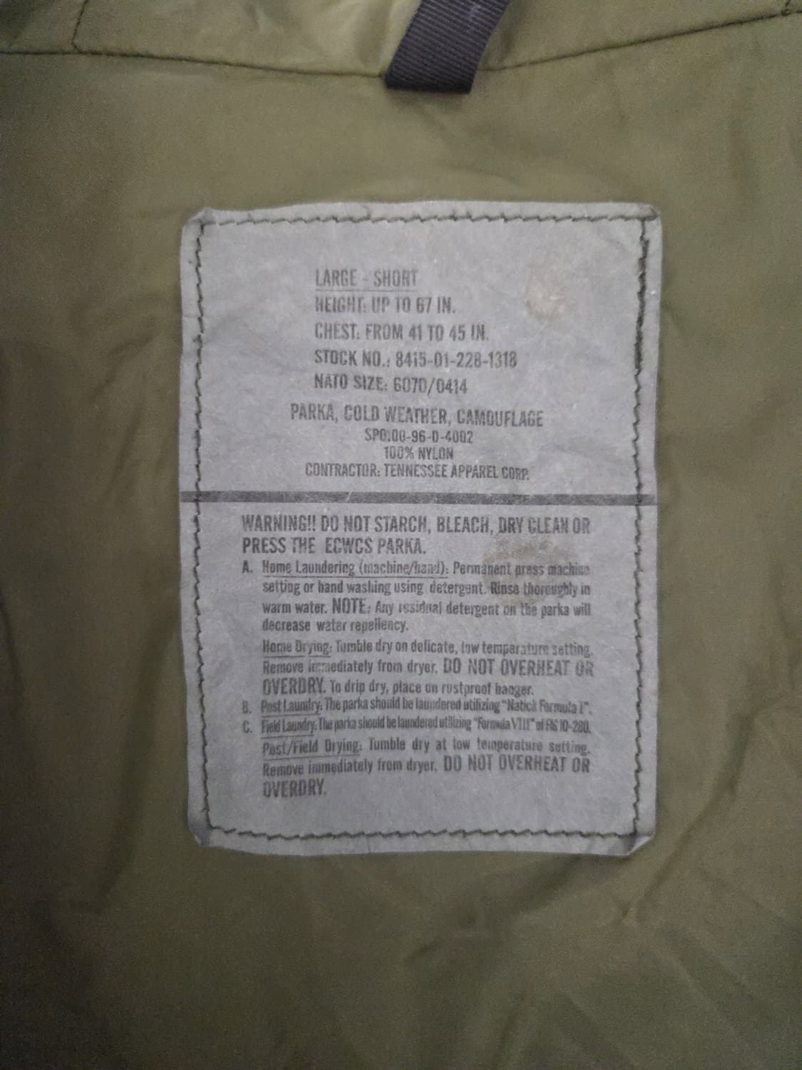 미군 오리지널 우드랜드 ECWCS 1세대 고어텍스 파카 상품이미지9